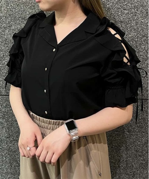axes femme(アクシーズファム)の「レースアップフリル袖ブラウス(シャツ/ブラウス・レディース・イエロー/ホワイト/ブラック・FREE)」の2枚目の写真