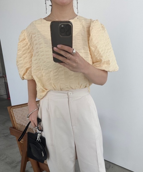 I_am（アイアム）の「ripple puff sleeve tops（Tシャツ/カットソー・レディース・イエロー/ホワイト/ブラック・FREE）」の9枚目の写真