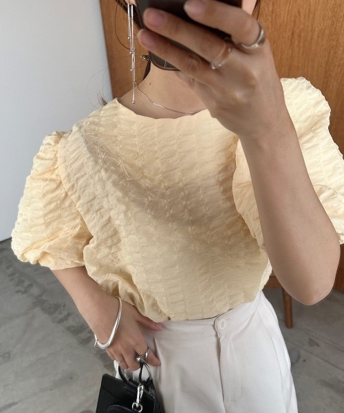 I_am（アイアム）の「ripple puff sleeve tops（Tシャツ/カットソー・レディース・イエロー/ホワイト/ブラック・FREE）」の13枚目の写真