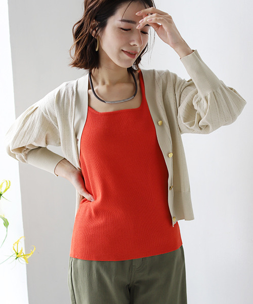 REAL CUBE（リアルキューブ）の「2wayソフトスクエアニットタンクトップ（タンクトップ・レディース・ブラック/オフホワイト/グレイッシュベージュ/オレンジ・FREE）」の10枚目の写真