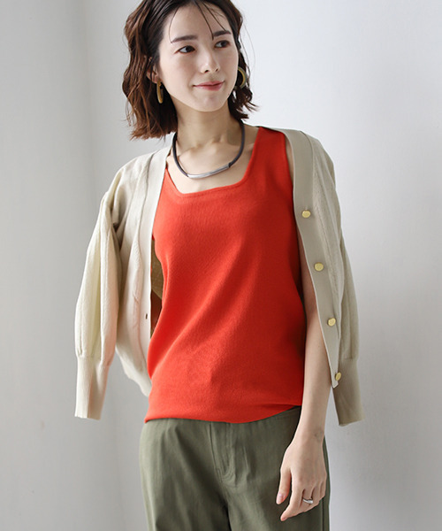 REAL CUBE（リアルキューブ）の「2wayソフトスクエアニットタンクトップ（タンクトップ・レディース・ブラック/オフホワイト/グレイッシュベージュ/オレンジ・FREE）」の8枚目の写真