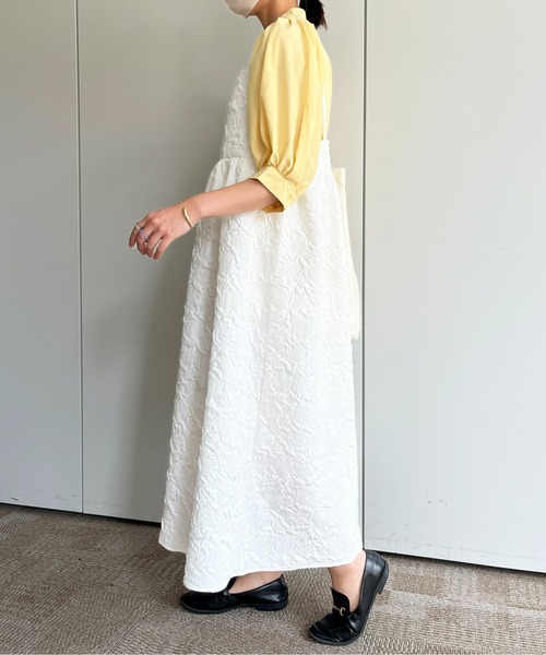 CPCM（シーピーシーエム）の「大柄エンボスギャザー切替キャミワンピース（ワンピース・レディース・オフホワイト/サックスブルー/ブラック・FREE）」の8枚目の写真