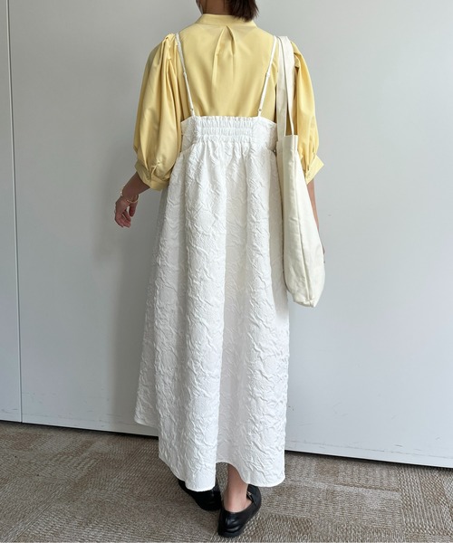 CPCM（シーピーシーエム）の「大柄エンボスギャザー切替キャミワンピース（ワンピース・レディース・オフホワイト/サックスブルー/ブラック・FREE）」の12枚目の写真