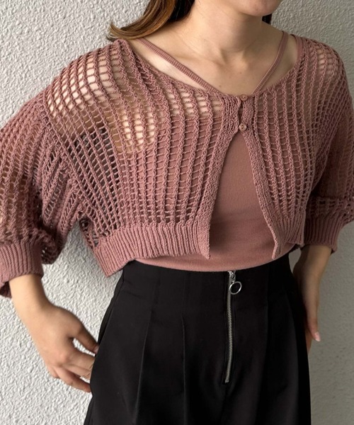 archives（アルシーヴ）の「メッシュニットカーデ×カップ付キャミＳＥＴ（ニット/セーター・レディース・ブラック/ブルーグレー/ピンクベージュ/オフホワイト・MEDIUM）」の4枚目の写真