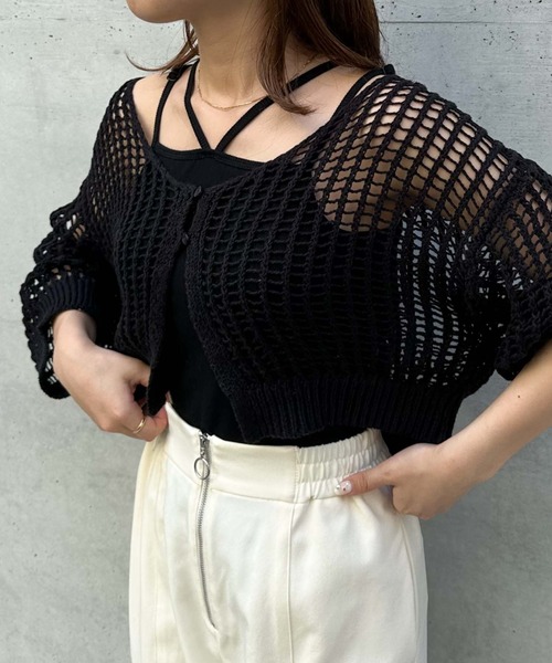 archives（アルシーヴ）の「メッシュニットカーデ×カップ付キャミＳＥＴ（ニット/セーター・レディース・ブラック/ブルーグレー/ピンクベージュ/オフホワイト・MEDIUM）」の2枚目の写真