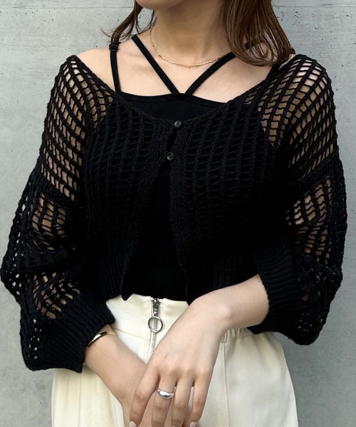 archives（アルシーヴ）の「メッシュニットカーデ×カップ付キャミＳＥＴ（ニット/セーター・レディース・ブラック/ブルーグレー/ピンクベージュ/オフホワイト・MEDIUM）」の16枚目の写真