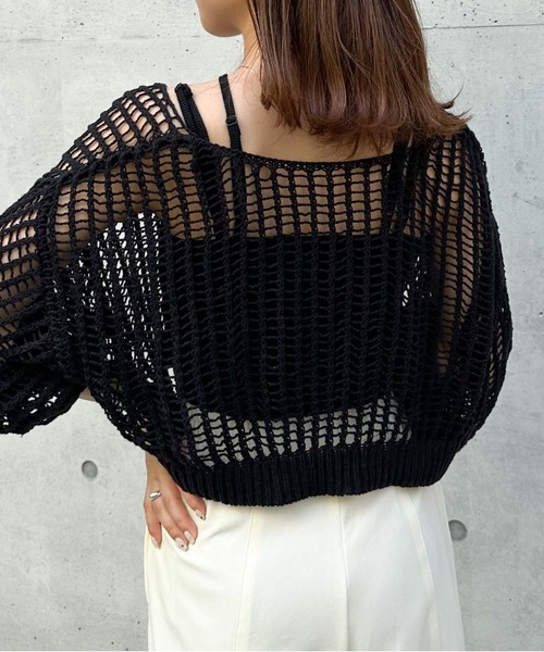 archives（アルシーヴ）の「メッシュニットカーデ×カップ付キャミＳＥＴ（ニット/セーター・レディース・ブラック/ブルーグレー/ピンクベージュ/オフホワイト・MEDIUM）」の7枚目の写真