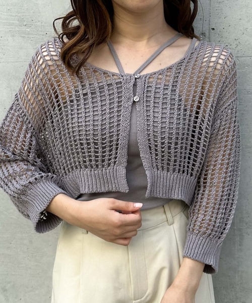 archives（アルシーヴ）の「メッシュニットカーデ×カップ付キャミＳＥＴ（ニット/セーター・レディース・ブラック/ブルーグレー/ピンクベージュ/オフホワイト・MEDIUM）」の5枚目の写真