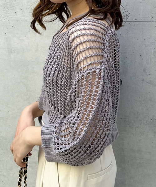 archives（アルシーヴ）の「メッシュニットカーデ×カップ付キャミＳＥＴ（ニット/セーター・レディース・ブラック/ブルーグレー/ピンクベージュ/オフホワイト・MEDIUM）」の10枚目の写真