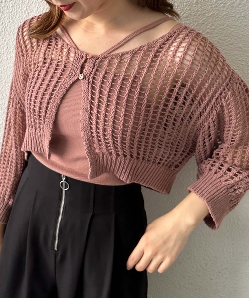 archives（アルシーヴ）の「メッシュニットカーデ×カップ付キャミＳＥＴ（ニット/セーター・レディース・ブラック/ブルーグレー/ピンクベージュ/オフホワイト・MEDIUM）」の6枚目の写真