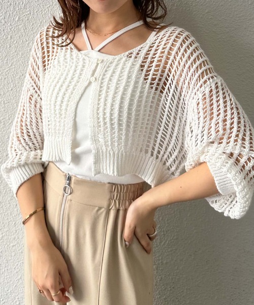 archives（アルシーヴ）の「メッシュニットカーデ×カップ付キャミＳＥＴ（ニット/セーター・レディース・ブラック/ブルーグレー/ピンクベージュ/オフホワイト・MEDIUM）」の9枚目の写真