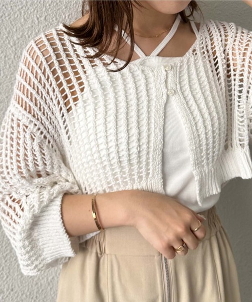 archives（アルシーヴ）の「メッシュニットカーデ×カップ付キャミＳＥＴ（ニット/セーター・レディース・ブラック/ブルーグレー/ピンクベージュ/オフホワイト・MEDIUM）」の22枚目の写真