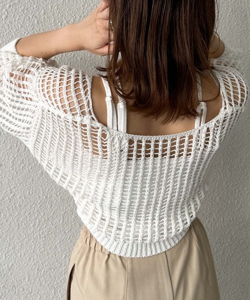 archives（アルシーヴ）の「メッシュニットカーデ×カップ付キャミＳＥＴ（ニット/セーター・レディース・ブラック/ブルーグレー/ピンクベージュ/オフホワイト・MEDIUM）」の14枚目の写真