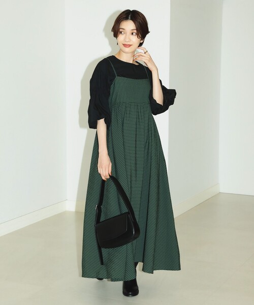 Beams 黒　ジャガードワンピース　38 BEAMS HEART（ビームス ハート）フクレジャカード ギャザー