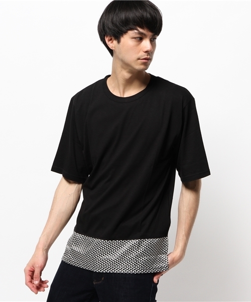 603（ロクマルサン）の「603 裾幾何学ビッグTシャツ（Tシャツ/カットソー・メンズ・オフホワイト/ブラック・FREE）」の2枚目の写真