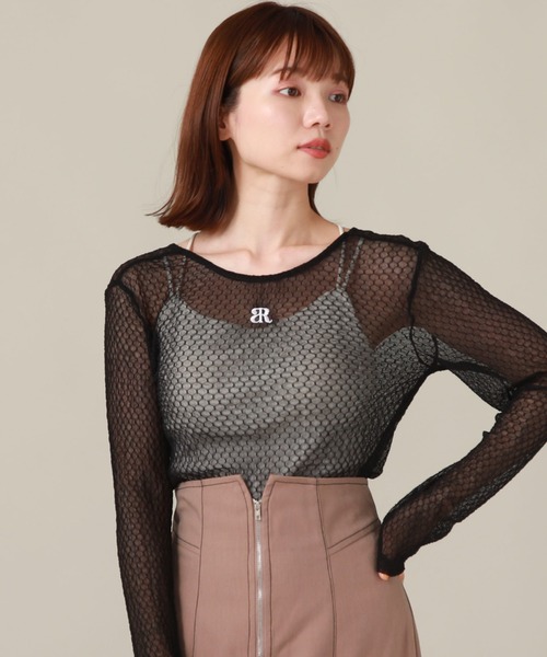 archives(アルシーヴ)の「チュールレースロゴ刺繍TOPS(Tシャツ/カットソー・レディース・ブラック/オフホワイト・MEDIUM)」の9枚目の写真