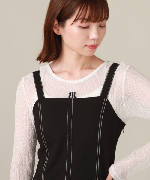 archives(アルシーヴ)の「チュールレースロゴ刺繍TOPS(Tシャツ/カットソー・レディース・ブラック/オフホワイト・MEDIUM)」の4枚目の写真