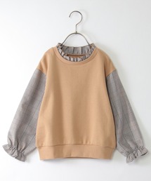 ikka（イッカ）の「袖チェックフリル襟プルオーバー（120~160cm）（Tシャツ/カットソー・キッズ）」
