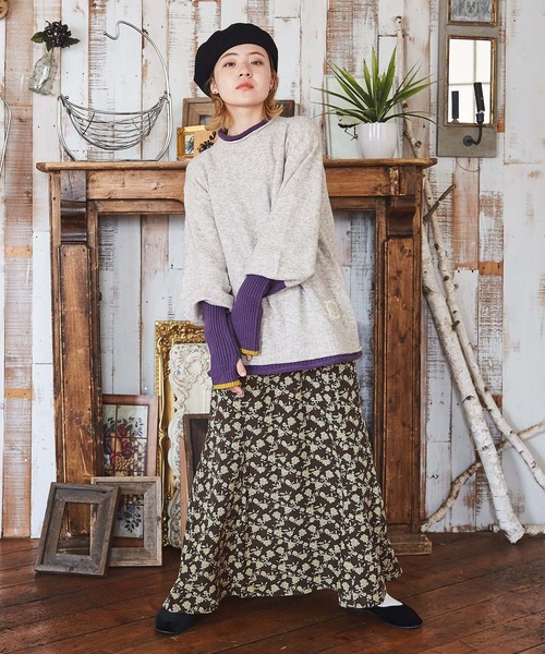 CUBE SUGAR（キューブシュガー）の「花柄プリントイージーマーメイドスカート（スカート・レディース・ブラック/ネイビー/ブラウン・M）」の4枚目の写真