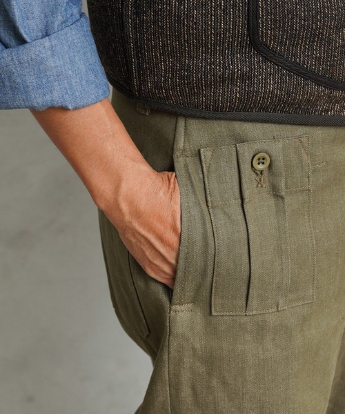 WAIPER.inc（ワイパーインク）の「イギリス軍 1950’s ヴィンテージ グリーンデニム トラウザー MADE OF ”KAIHARA DENIM” WAIPER.inc（デニムパンツ・メンズ・グリーン・6/7/8/9/10）」の5枚目の写真