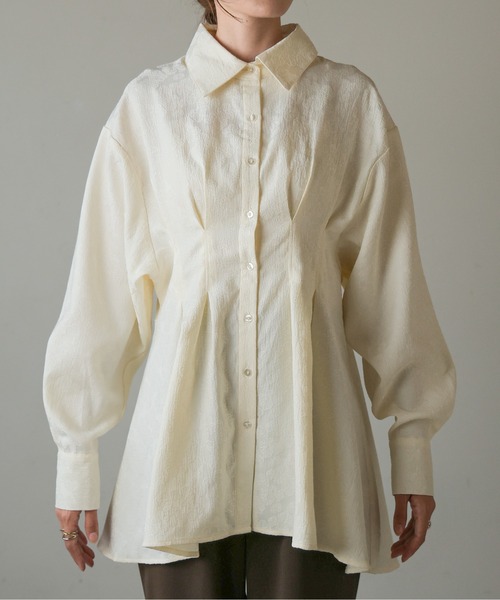 Bab（バブ）の「ジャガードタックシャツブラウス（シャツ/ブラウス・レディース・ホワイト系その他/グリーン/オフホワイト・M）」の19枚目の写真