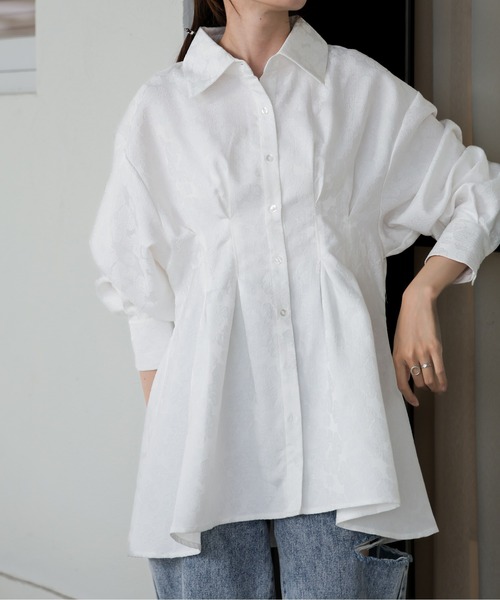 Bab（バブ）の「ジャガードタックシャツブラウス（シャツ/ブラウス・レディース・ホワイト系その他/グリーン/オフホワイト・M）」の5枚目の写真