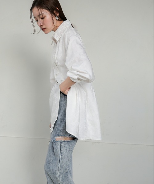 Bab（バブ）の「ジャガードタックシャツブラウス（シャツ/ブラウス・レディース・ホワイト系その他/グリーン/オフホワイト・M）」の7枚目の写真