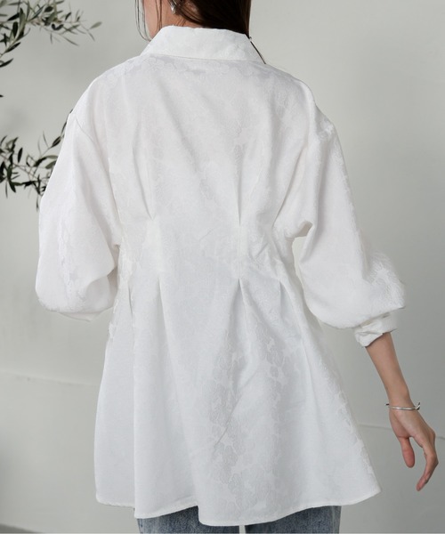 Bab（バブ）の「ジャガードタックシャツブラウス（シャツ/ブラウス・レディース・ホワイト系その他/グリーン/オフホワイト・M）」の9枚目の写真