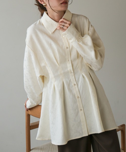 Bab（バブ）の「ジャガードタックシャツブラウス（シャツ/ブラウス・レディース・ホワイト系その他/グリーン/オフホワイト・M）」の11枚目の写真