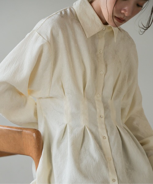 Bab（バブ）の「ジャガードタックシャツブラウス（シャツ/ブラウス・レディース・ホワイト系その他/グリーン/オフホワイト・M）」の12枚目の写真