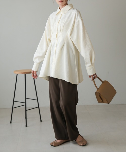 Bab（バブ）の「ジャガードタックシャツブラウス（シャツ/ブラウス・レディース・ホワイト系その他/グリーン/オフホワイト・M）」の14枚目の写真