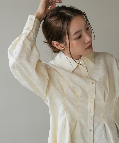 Bab（バブ）の「ジャガードタックシャツブラウス（シャツ/ブラウス・レディース・ホワイト系その他/グリーン/オフホワイト・M）」の18枚目の写真