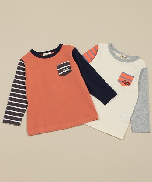 Love&Peace&Money(ラブアンドピースアンドマネー)の「classic car刺しゅう長袖Tシャツ(Tシャツ/カットソー・キッズ・レンガ/キナリ・130cm/80cm/90cm/100cm/120cm/110cm)」の3枚目の写真