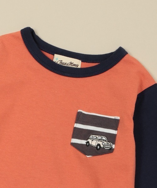 Love&Peace&Money(ラブアンドピースアンドマネー)の「classic car刺しゅう長袖Tシャツ(Tシャツ/カットソー・キッズ・レンガ/キナリ・130cm/80cm/90cm/100cm/120cm/110cm)」の5枚目の写真