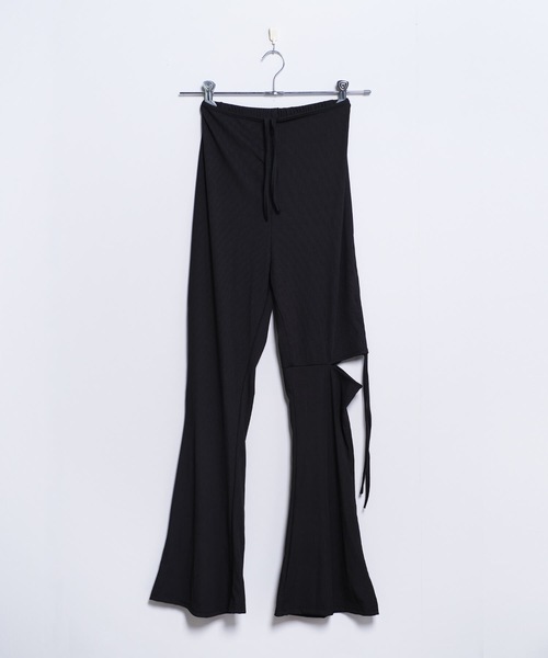 shopnikoniko(ショップニコニコ)の「ハイウエスト サイドカット フレアパンツ リボン レースアップ リブパンツ(その他パンツ・レディース・ブラック/グレー・フリー)」の17枚目の写真
