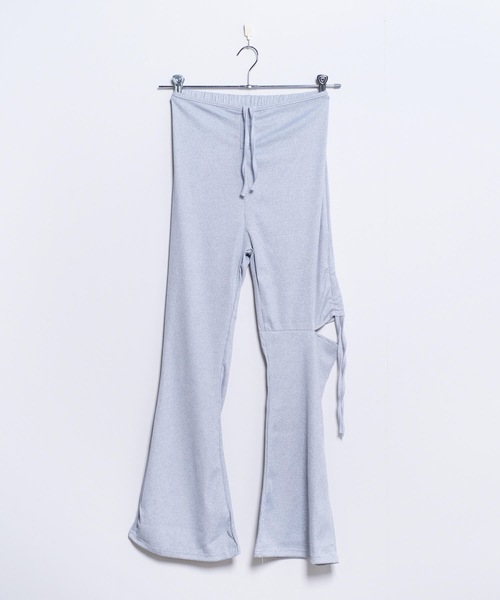 shopnikoniko(ショップニコニコ)の「ハイウエスト サイドカット フレアパンツ リボン レースアップ リブパンツ(その他パンツ・レディース・ブラック/グレー・フリー)」の4枚目の写真