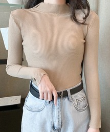 薄手ハイネック 細身リブニット