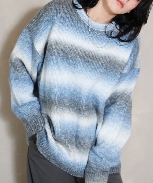 SPINNS(スピンズ)の「ストリート&大人カジュアル/マルチボーダーグラデーションニット(ニット/セーター・メンズ・グレー/ワイン/ブラウン/ブルー/グリーン/レッド系その他/ブルー系その他/グリーン系その他/ブラウン系その他/グレー系その他・ONESIZE)」の8枚目の写真