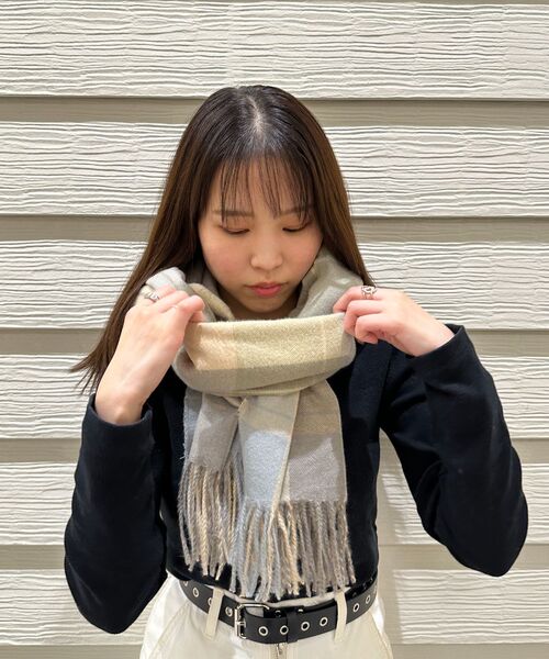 Fabienne Sante ストール・ショール ブラック とろけるクリーミータッチチェックストール マフラー（ストール