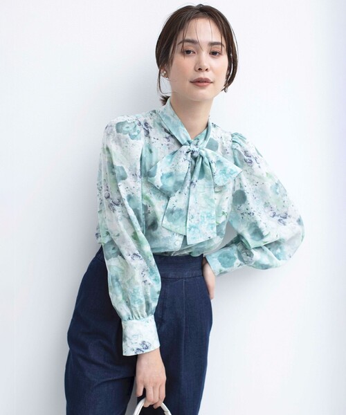 組曲（クミキョク）の「【前後着用可】ピオニーシフォンプリント ボウタイブラウス（シャツ/ブラウス・レディース・グリーン系5/ピンク系5・2/3）」の17枚目の写真