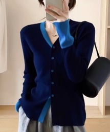 deux amour | バイカラー襟・袖配色Vネックニットカーデ(カーディガン/ボレロ)