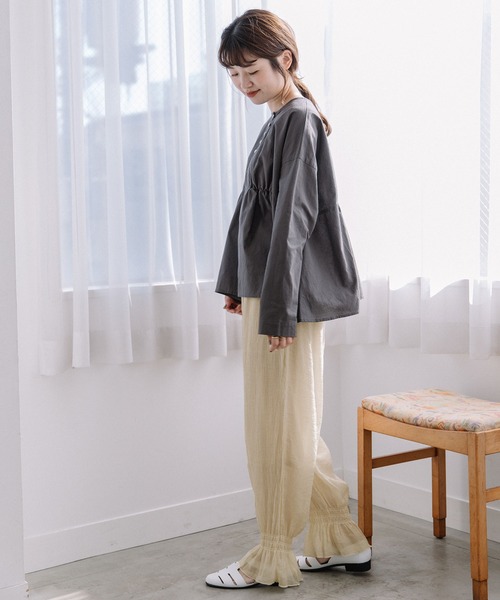 POU DOU DOU(プードゥドゥ)の「裾シャーリングフリルパンツ(その他パンツ・レディース・ブラック/ベージュ/ミント・3)」の9枚目の写真