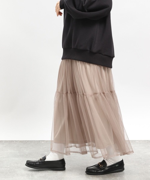 GLOBAL WORK Smile Seed Store（グローバルワーク スマイルシードストア）の「ティアードチュールスカート/996197（スカート・レディース・ベージュ/ブラック・MEDIUM/LARGE）」の2枚目の写真