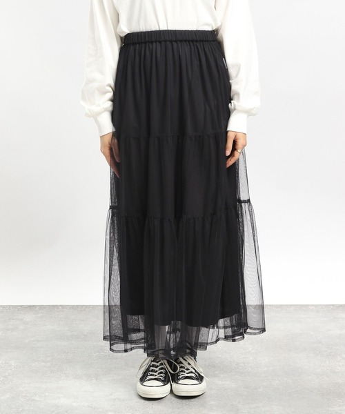 GLOBAL WORK Smile Seed Store（グローバルワーク スマイルシードストア）の「ティアードチュールスカート/996197（スカート・レディース・ベージュ/ブラック・MEDIUM/LARGE）」の7枚目の写真