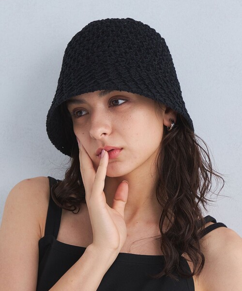 green label relaxing（グリーンレーベルリラクシング）の「レースアミクロシェ ハット（ハット・レディース・オフホワイト/ブラック・FREE）」の3枚目の写真