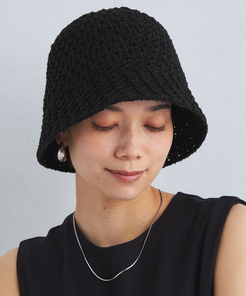 green label relaxing（グリーンレーベルリラクシング）の「レースアミクロシェ ハット（ハット・レディース・オフホワイト/ブラック・FREE）」の6枚目の写真