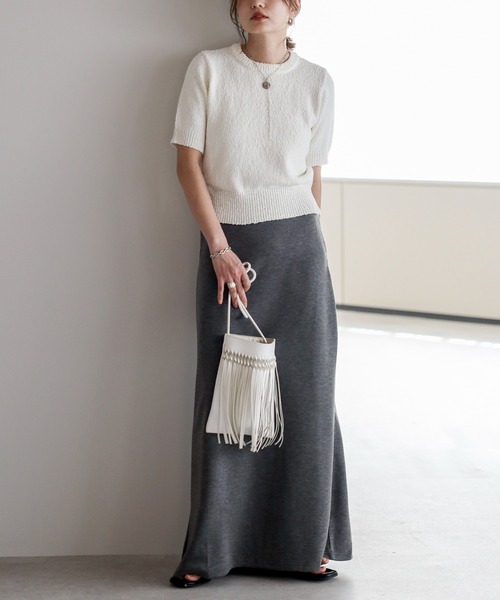 Bonjour Sagan（ボンジュールサガン）の「ダンボールフレアロングスカート（スカート・レディース・ライトグレー/ブラック/チャコールグレー・FREE）」の6枚目の写真