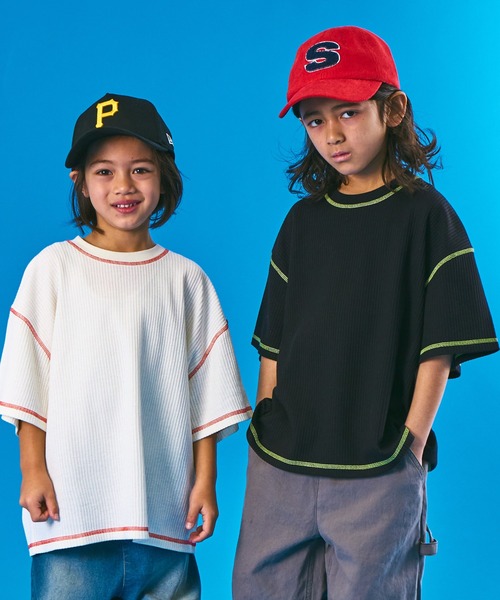 PAIRMANON STREET(ペアマノンストリート)の「【PAIRMANON STREET】半袖 カラー 配色ステッチ ワッフル Tシャツ(Tシャツ/カットソー・キッズ・ホワイト/オレンジ/ブラック・130/140/110/120/90/150/100)」の8枚目の写真