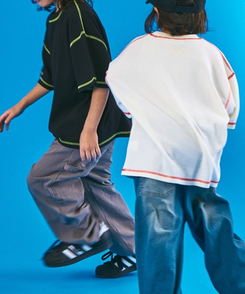 PAIRMANON STREET(ペアマノンストリート)の「【PAIRMANON STREET】半袖 カラー 配色ステッチ ワッフル Tシャツ(Tシャツ/カットソー・キッズ・ホワイト/オレンジ/ブラック・130/140/110/120/90/150/100)」の9枚目の写真