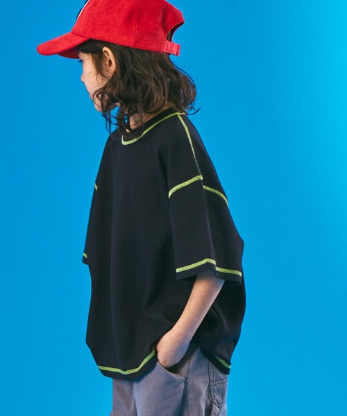 PAIRMANON STREET(ペアマノンストリート)の「【PAIRMANON STREET】半袖 カラー 配色ステッチ ワッフル Tシャツ(Tシャツ/カットソー・キッズ・ホワイト/オレンジ/ブラック・130/140/110/120/90/150/100)」の10枚目の写真